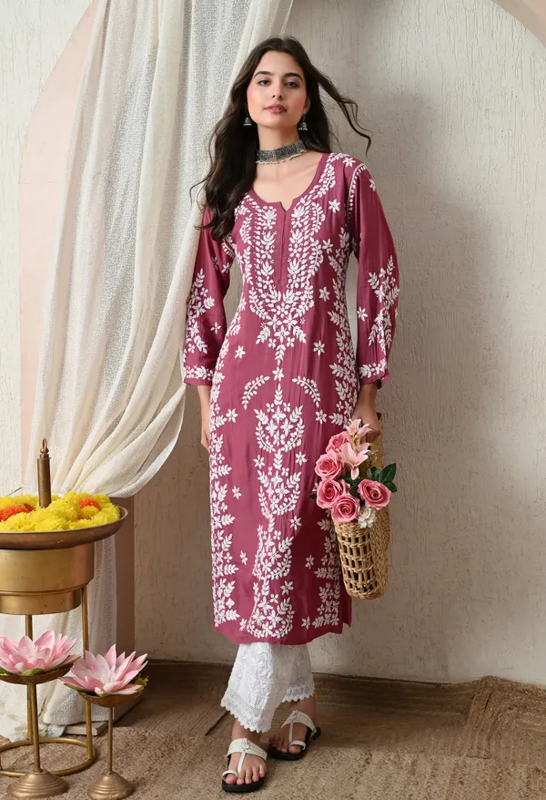 Syrish_Onion_Pink_Hand-Embroidered_Chikankari_Modal_Kurta