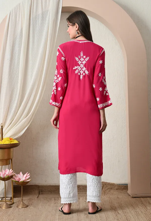 Syrish_Rani_Pink_Hand-Embroidered_Chikankari_Modal_Kurta