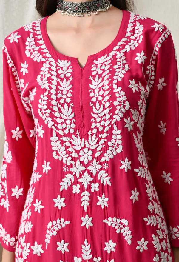 Syrish_Rani_Pink_Hand-Embroidered_Chikankari_Modal_Kurta