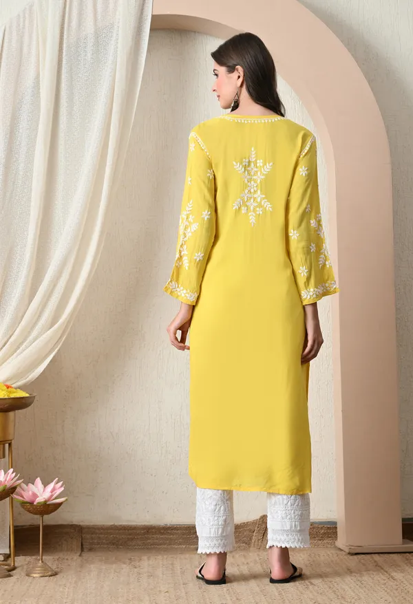 Syrish_Yellow_Hand-Embroidered_Chikankari_Modal_Kurta