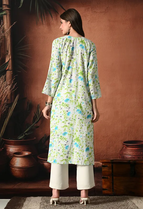 Syrish_Blue_accents_Floral_Handcrafted_Chikankari_Mulmul_Kurta