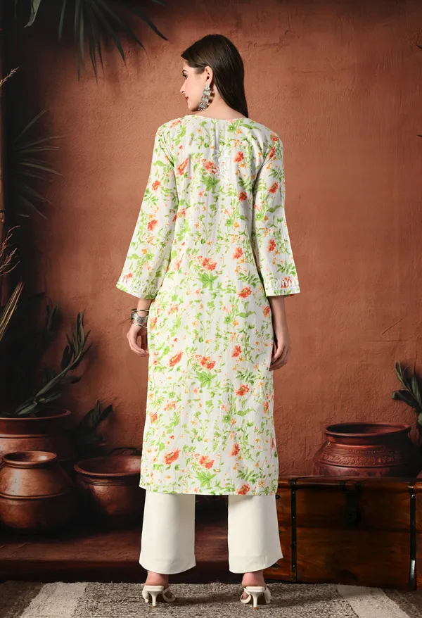 Syrish_Orange_accents_Floral_Handcrafted_Chikankari_Mulmul_Kurta