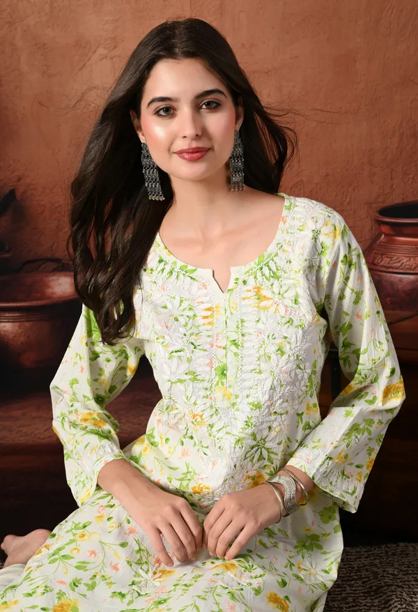 Syrish_Yellow_accents_Floral_Handcrafted_Chikankari_Mulmul_Kurta