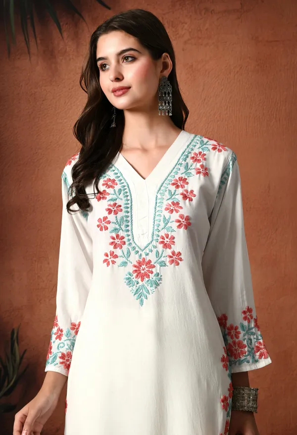 Syrish_Brown_Thread_Hand_Embroidered_Chikankari_Straight_Rayon_Kurta