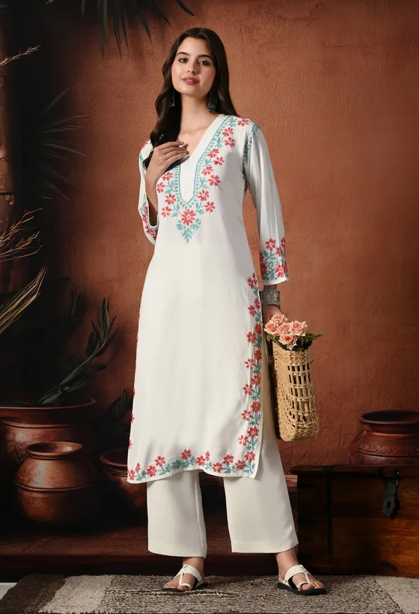 Syrish_Brown_Thread_Hand_Embroidered_Chikankari_Straight_Rayon_Kurta