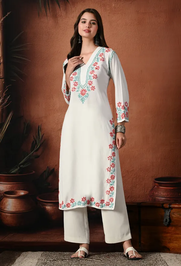 Syrish_Brown_Thread_Hand_Embroidered_Chikankari_Straight_Rayon_Kurta