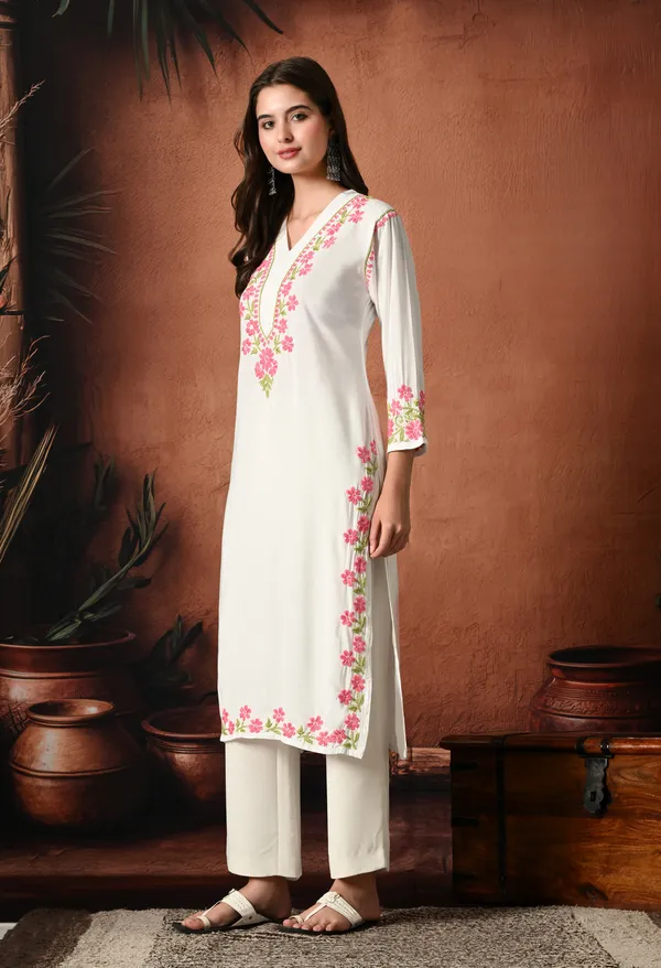 Syrish_Pink_Thread_Hand_Embroidered_Chikankari_Straight_Rayon_Kurta