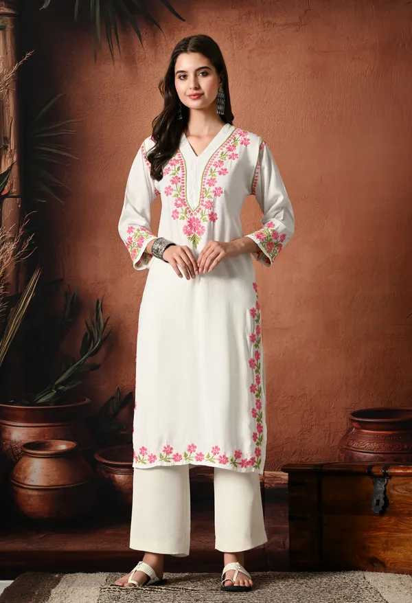 Syrish_Pink_Thread_Hand_Embroidered_Chikankari_Straight_Rayon_Kurta