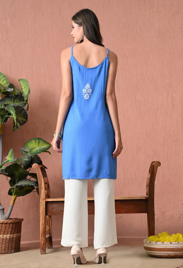 Syrish_Sky_Blue_Hand_Embroidered_Chikankari_Spaghetti_Strap_Kurti