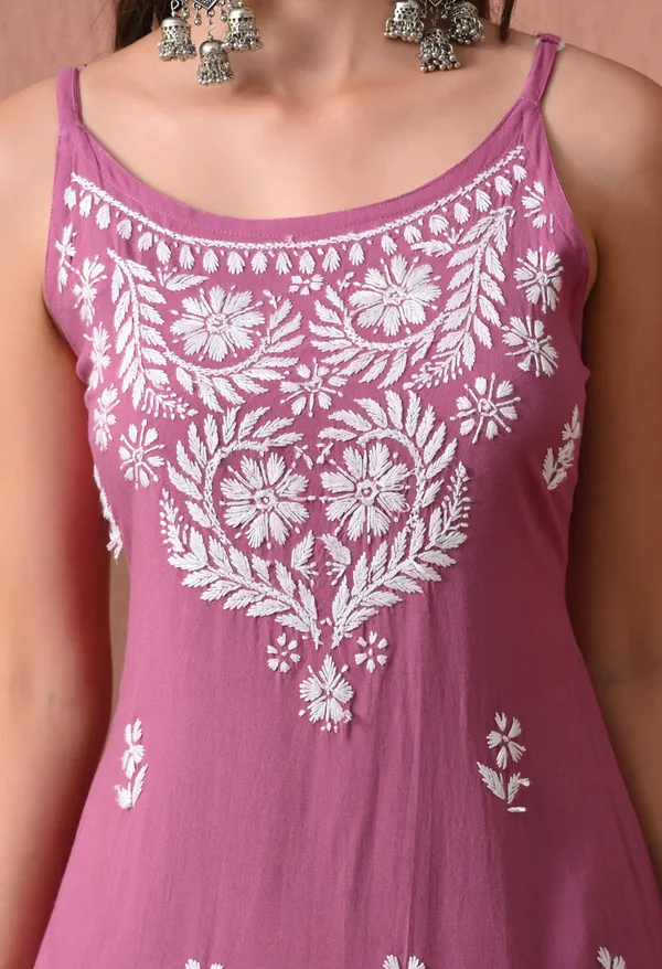 Syrish_Onion_Pink_Hand_Embroidered_Chikankari_Spaghetti_Strap_Kurti