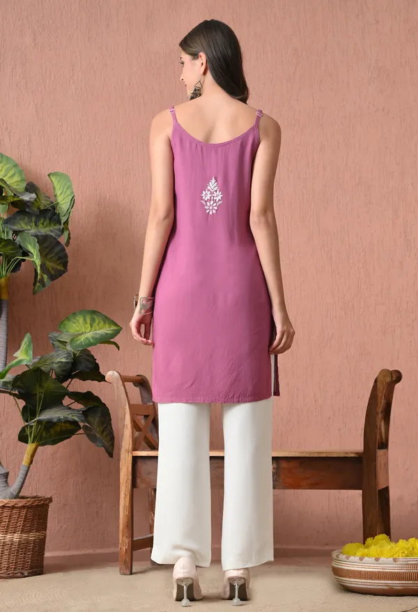 Syrish_Onion_Pink_Hand_Embroidered_Chikankari_Spaghetti_Strap_Kurti