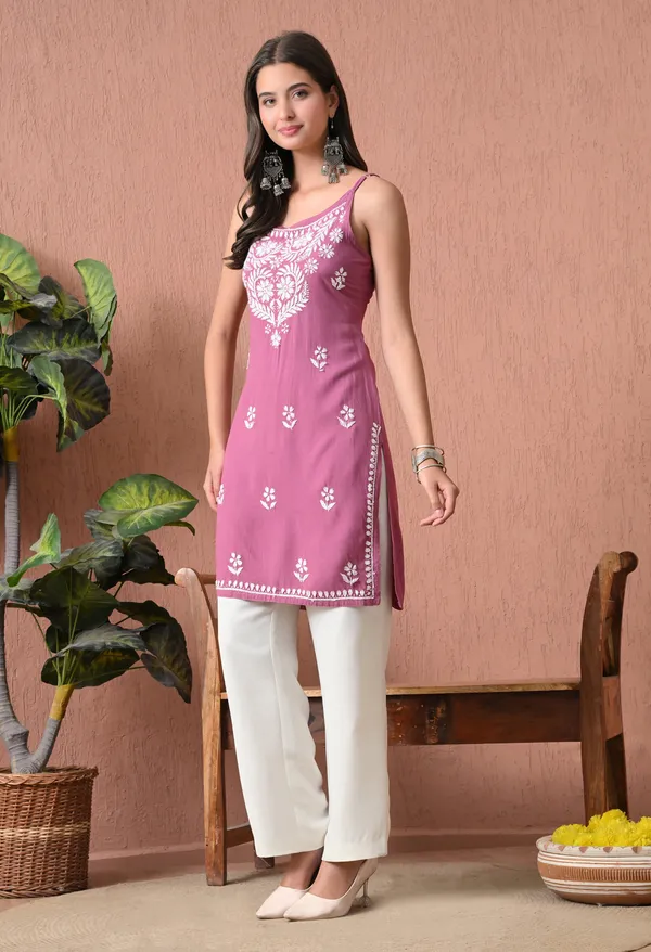 Syrish_Onion_Pink_Hand_Embroidered_Chikankari_Spaghetti_Strap_Kurti