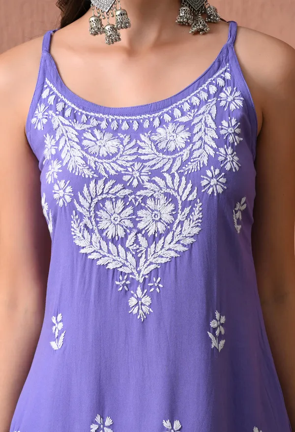 Syrish_Purple_Hand_Embroidered_Chikankari_Spaghetti_Strap_Kurti