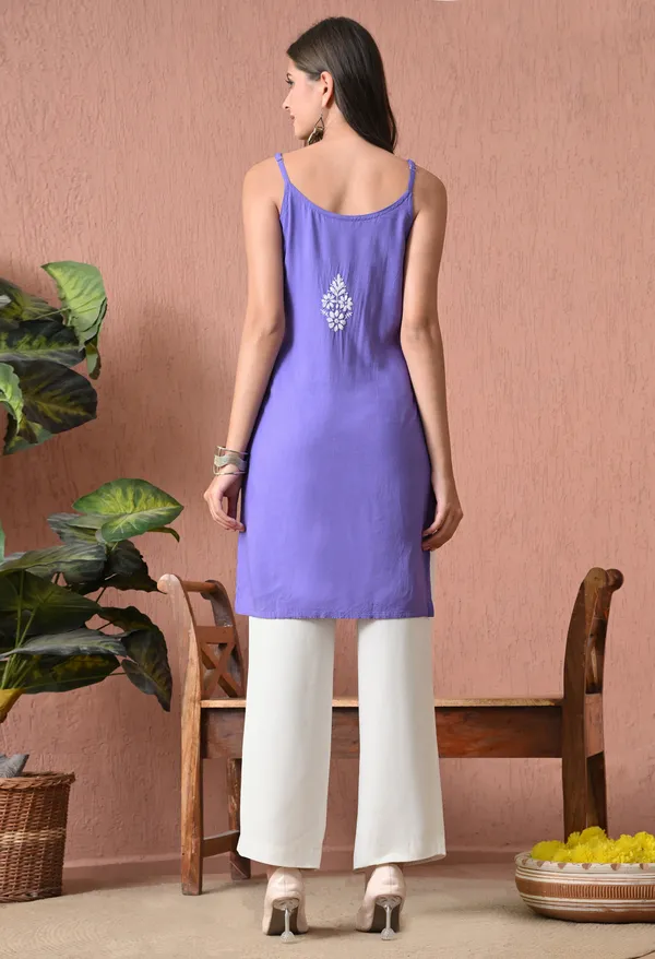 Syrish_Purple_Hand_Embroidered_Chikankari_Spaghetti_Strap_Kurti