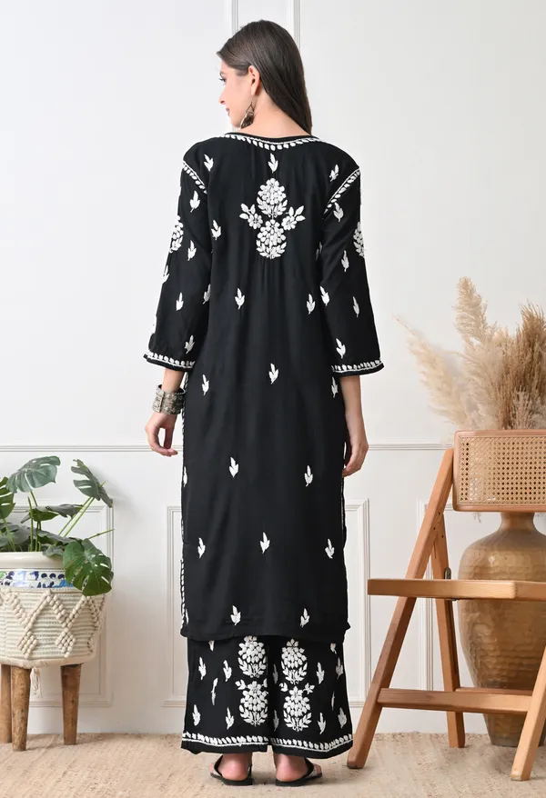 Syrish_Black_Rayon_Straight_Chikankari_Hand_Embroidered_Kurta_Set