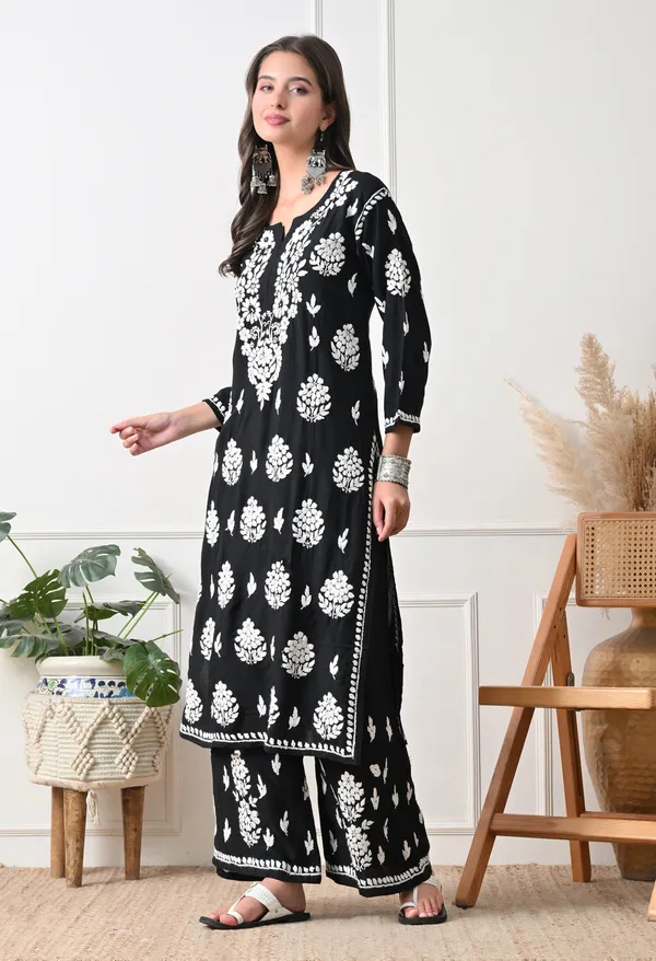 Syrish_Black_Rayon_Straight_Chikankari_Hand_Embroidered_Kurta_Set