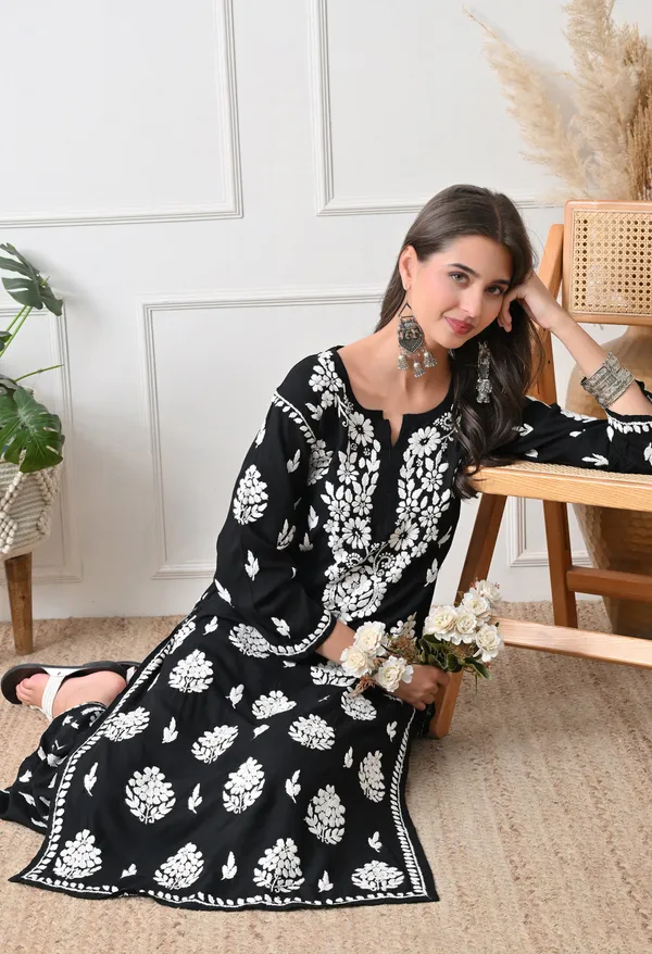 Syrish_Black_Rayon_Straight_Chikankari_Hand_Embroidered_Kurta_Set