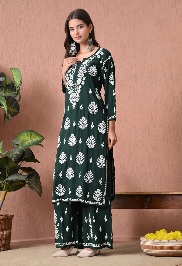 Syrish_Green_Rayon_Straight_Chikankari_Hand_Embroidered_Kurta_Set