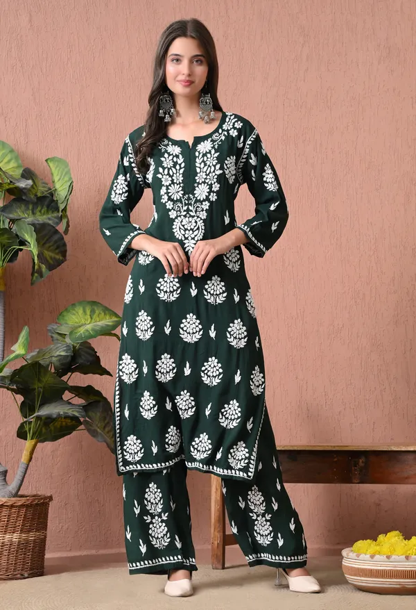Syrish_Green_Rayon_Straight_Chikankari_Hand_Embroidered_Kurta_Set