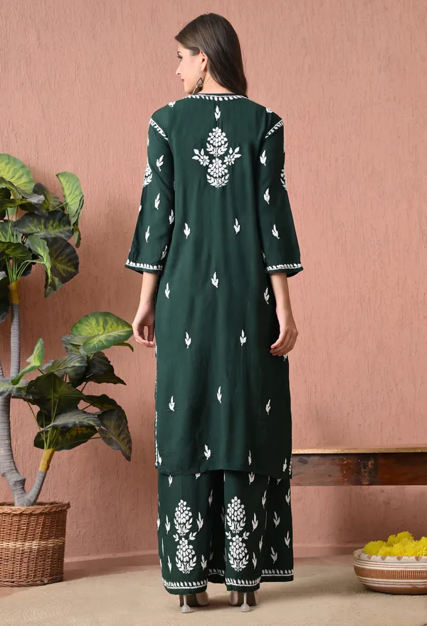 Syrish_Green_Rayon_Straight_Chikankari_Hand_Embroidered_Kurta_Set