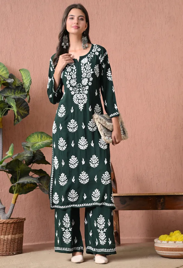 Syrish_Green_Rayon_Straight_Chikankari_Hand_Embroidered_Kurta_Set