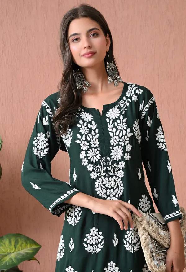 Syrish_Green_Rayon_Straight_Chikankari_Hand_Embroidered_Kurta_Set