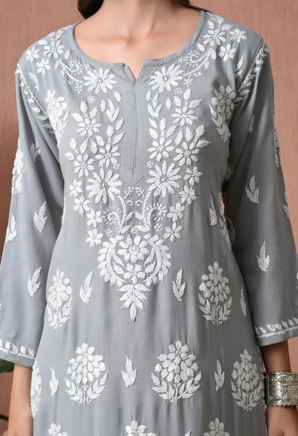 Syrish_Grey_Rayon_Straight_Chikankari_Hand_Embroidered_Kurta_Set