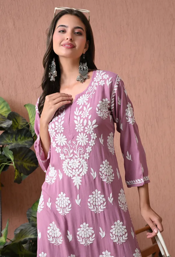 Syrish_Purple_Rayon_Straight_Chikankari_Hand_Embroidered_Kurta_Set
