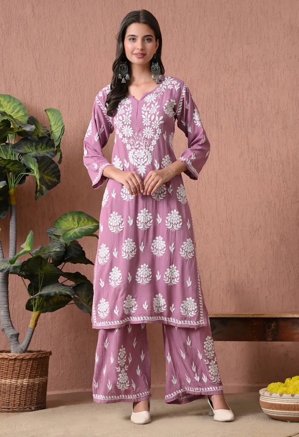 Syrish_Purple_Rayon_Straight_Chikankari_Hand_Embroidered_Kurta_Set