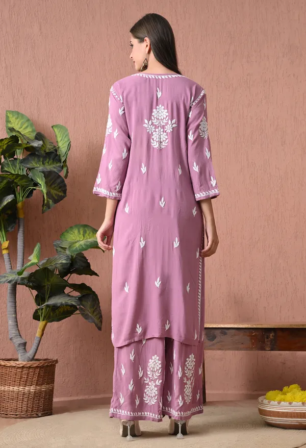 Syrish_Purple_Rayon_Straight_Chikankari_Hand_Embroidered_Kurta_Set