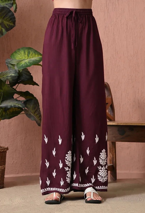 Syrish_Wine_Rayon_Straight_Chikankari_Hand_Embroidered_Kurta_Set