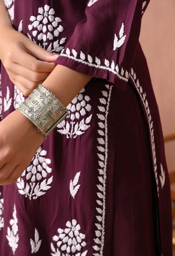 Syrish_Wine_Rayon_Straight_Chikankari_Hand_Embroidered_Kurta_Set