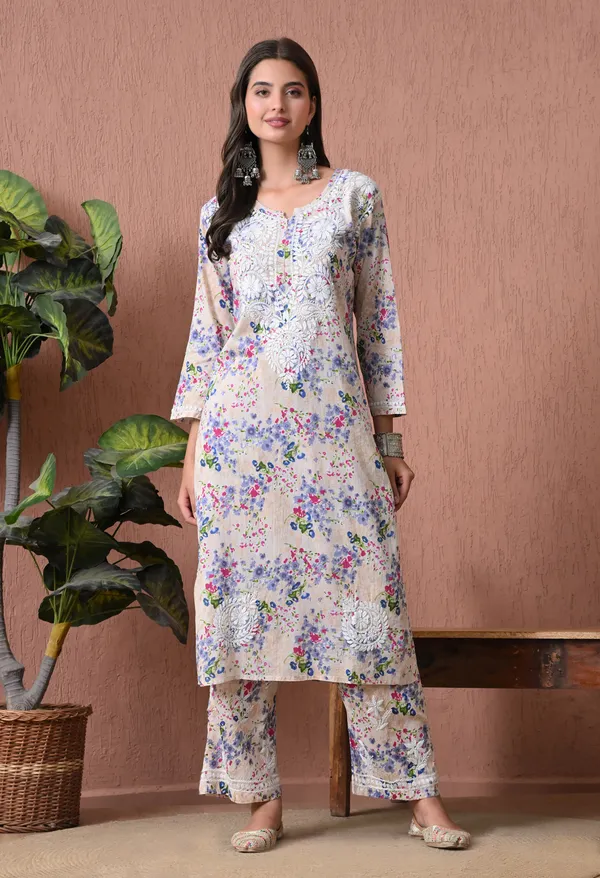 Syrish_Beige_Floral_Mulmul_Chikankari_Hand_Embroidered_Kurta_Set