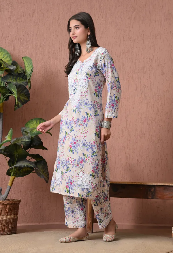 Syrish_Beige_Floral_Mulmul_Chikankari_Hand_Embroidered_Kurta_Set