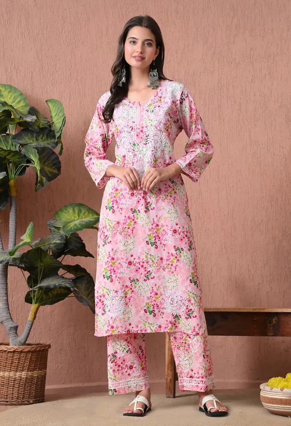 Syrish_Pink_Floral_Mulmul_Chikankari_Hand_Embroidered_Kurta_Set