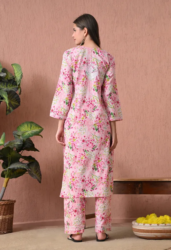 Syrish_Pink_Floral_Mulmul_Chikankari_Hand_Embroidered_Kurta_Set
