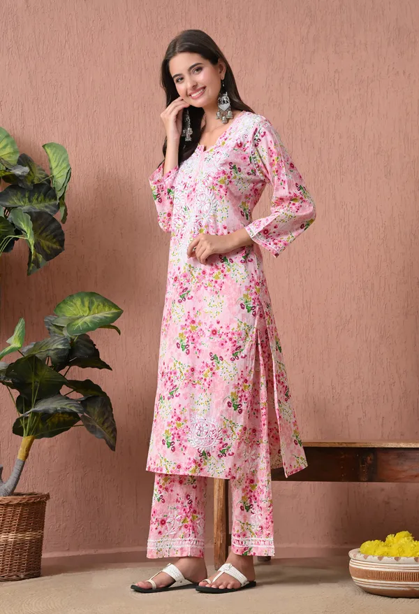 Syrish_Pink_Floral_Mulmul_Chikankari_Hand_Embroidered_Kurta_Set