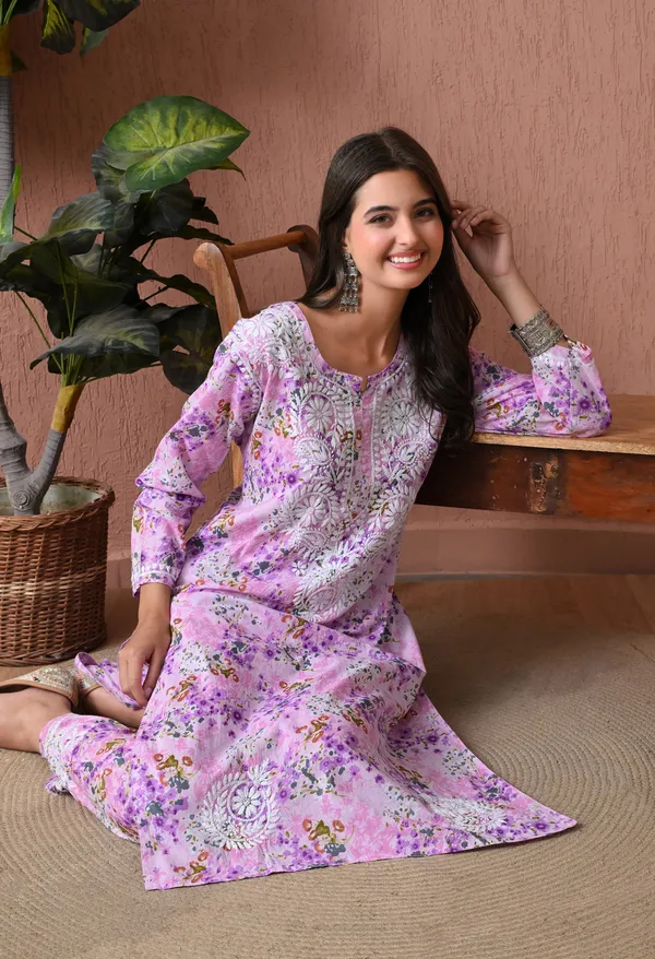 Syrish_Purple_Floral_Mulmul_Chikankari_Hand_Embroidered_Kurta_Set