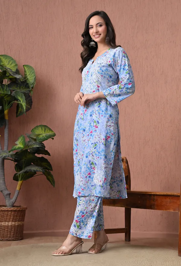 Syrish_Blue_Floral_Mulmul_Chikankari_Hand_Embroidered_Kurta_Set