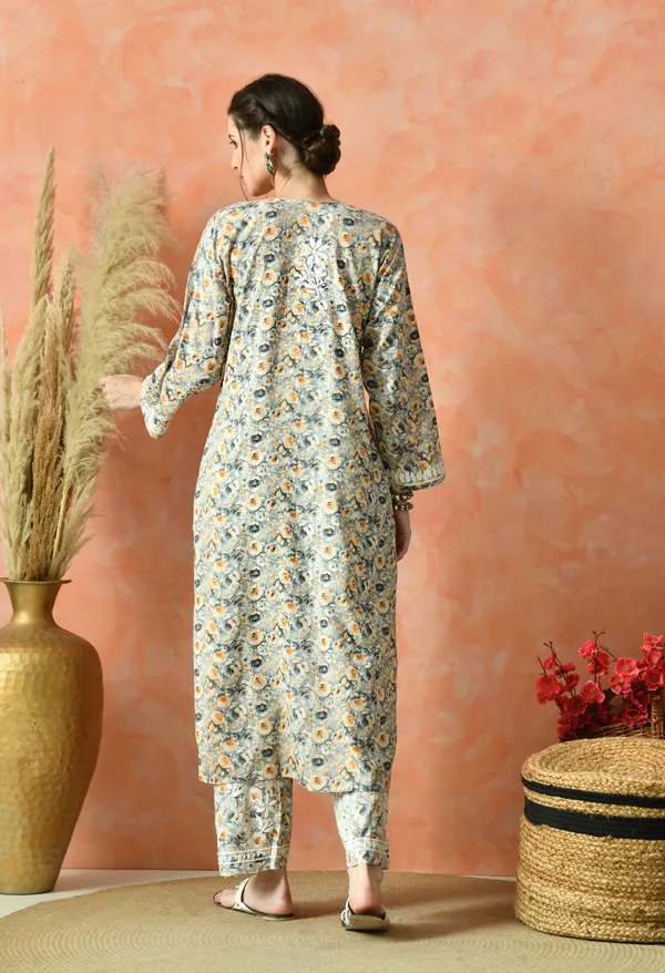 Grey_&_Mustard_Floral_Hand_Embroidered_Mulmul_Chikankari_Kurta_Plazo_Set