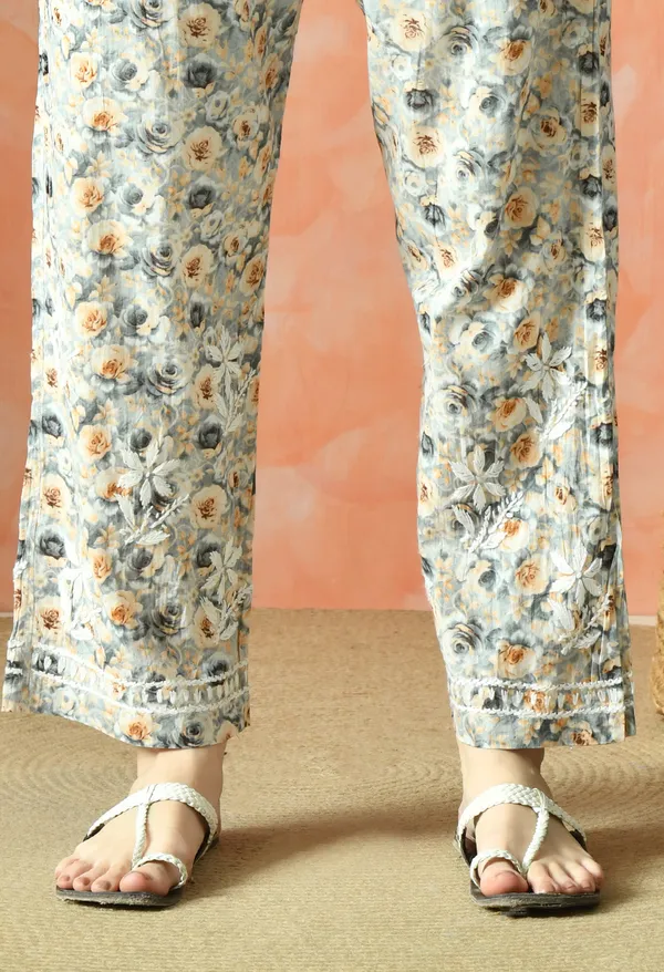 Grey_&_Mustard_Floral_Hand_Embroidered_Mulmul_Chikankari_Kurta_Plazo_Set