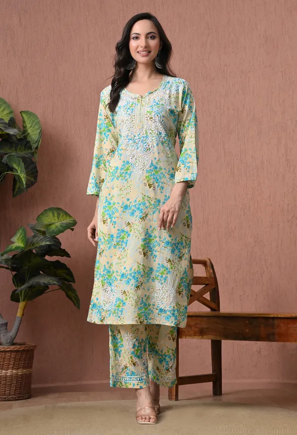 Syrish_Green_Floral_Mulmul_Chikankari_Hand_Embroidered_Kurta_Set
