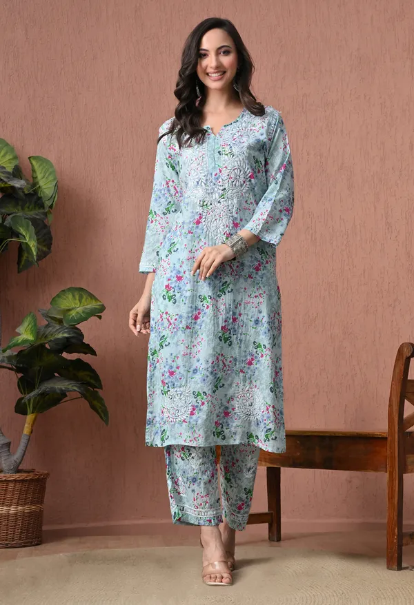 Syrish_Sky_Blue_Floral_Mulmul_Chikankari_Hand_Embroidered_Kurta_Set
