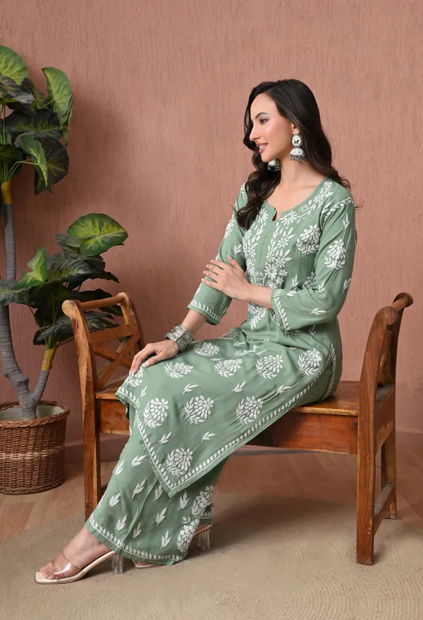 Syrish_Green_Rayon_Straight_Chikankari_Hand_Embroidered_Kurta_Set