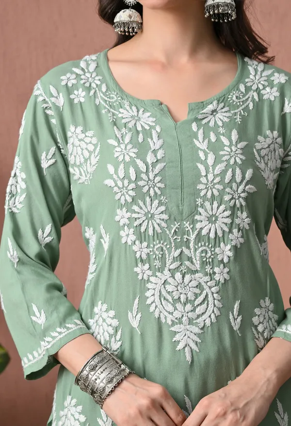 Syrish_Green_Rayon_Straight_Chikankari_Hand_Embroidered_Kurta_Set