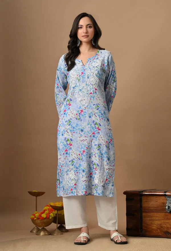 Syrish_Blue_Floral_Mulmul_Chikankari_Hand_Embroidered_Kurta