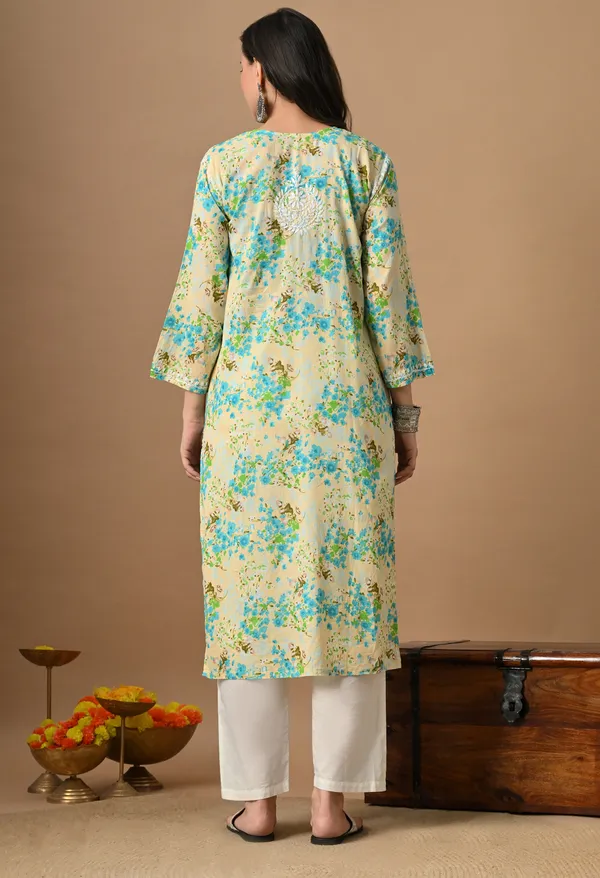 Syrish_Green_Floral_Mulmul_Chikankari_Hand_Embroidered_Kurta