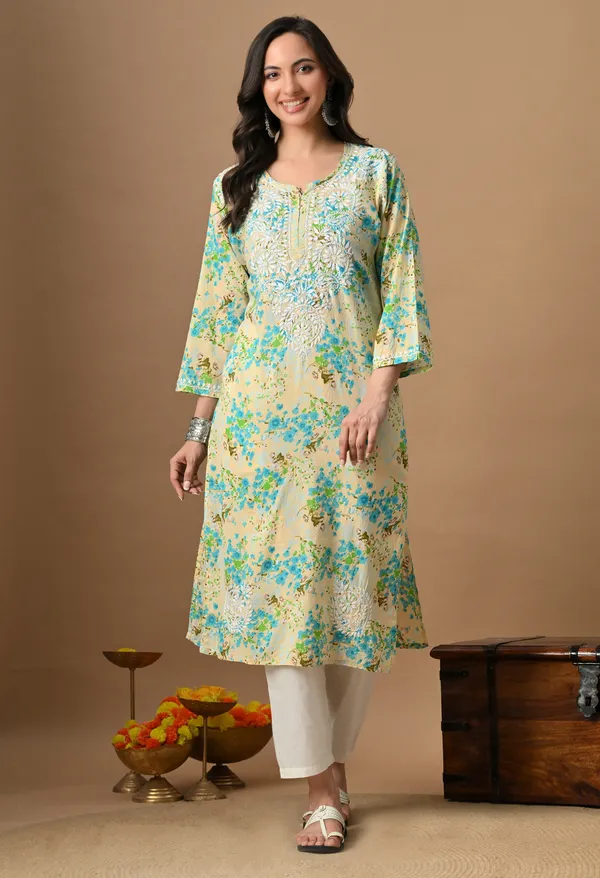 Syrish_Green_Floral_Mulmul_Chikankari_Hand_Embroidered_Kurta