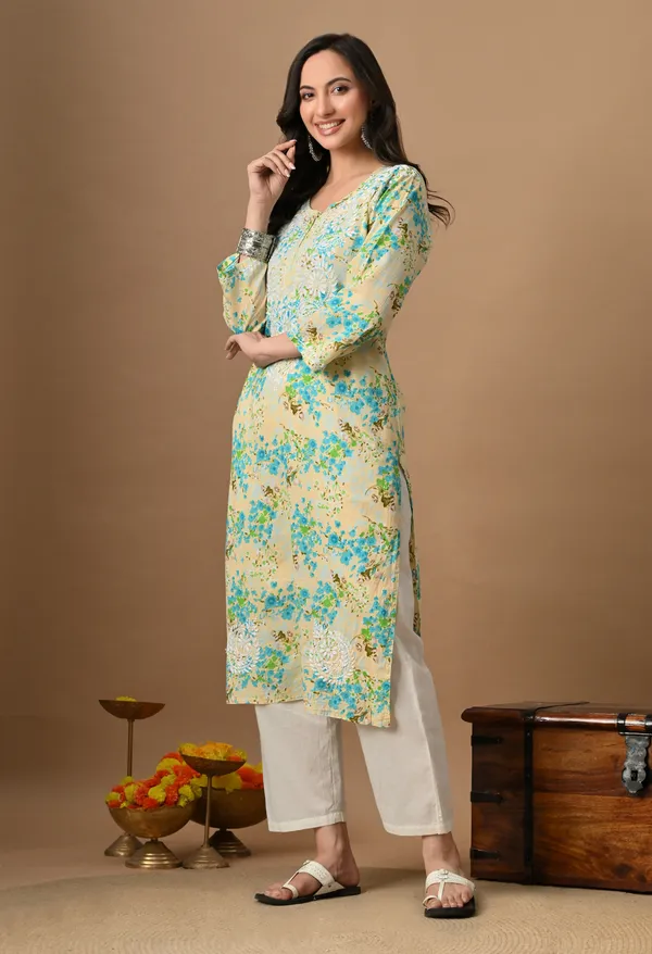 Syrish_Green_Floral_Mulmul_Chikankari_Hand_Embroidered_Kurta