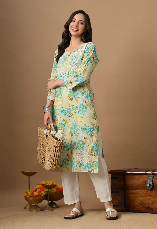 Syrish_Green_Floral_Mulmul_Chikankari_Hand_Embroidered_Kurta